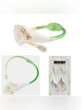 BETSEY JOHNSON SET Calla Lily Bypass Bracelet Earrings & Necklace NEW NWT